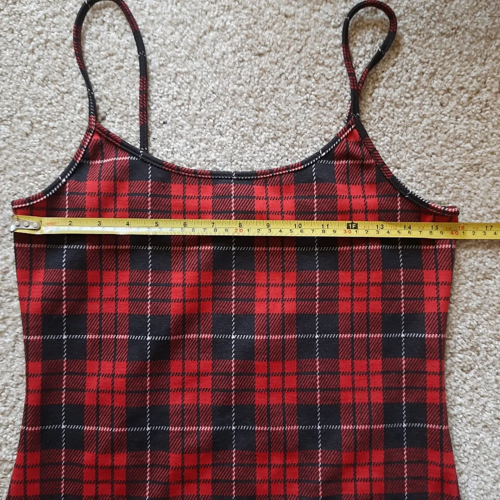 Derek Heart Bodycon Dress Women's Medium Red Plaid Scoop Neck Sleeveless* - Picture 4 of 11